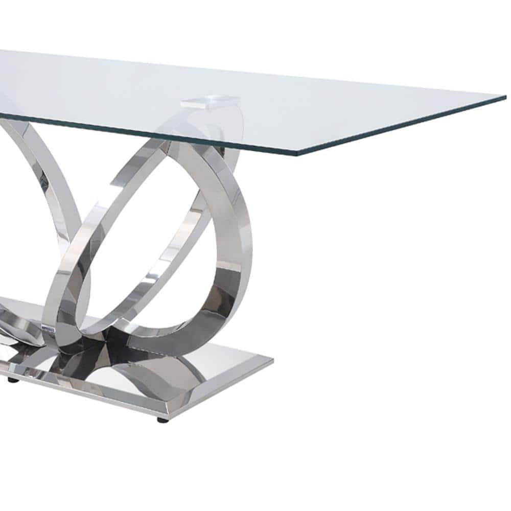 Finley Rectangular Clear Glass Dining Table with Mirrored Silver Base
