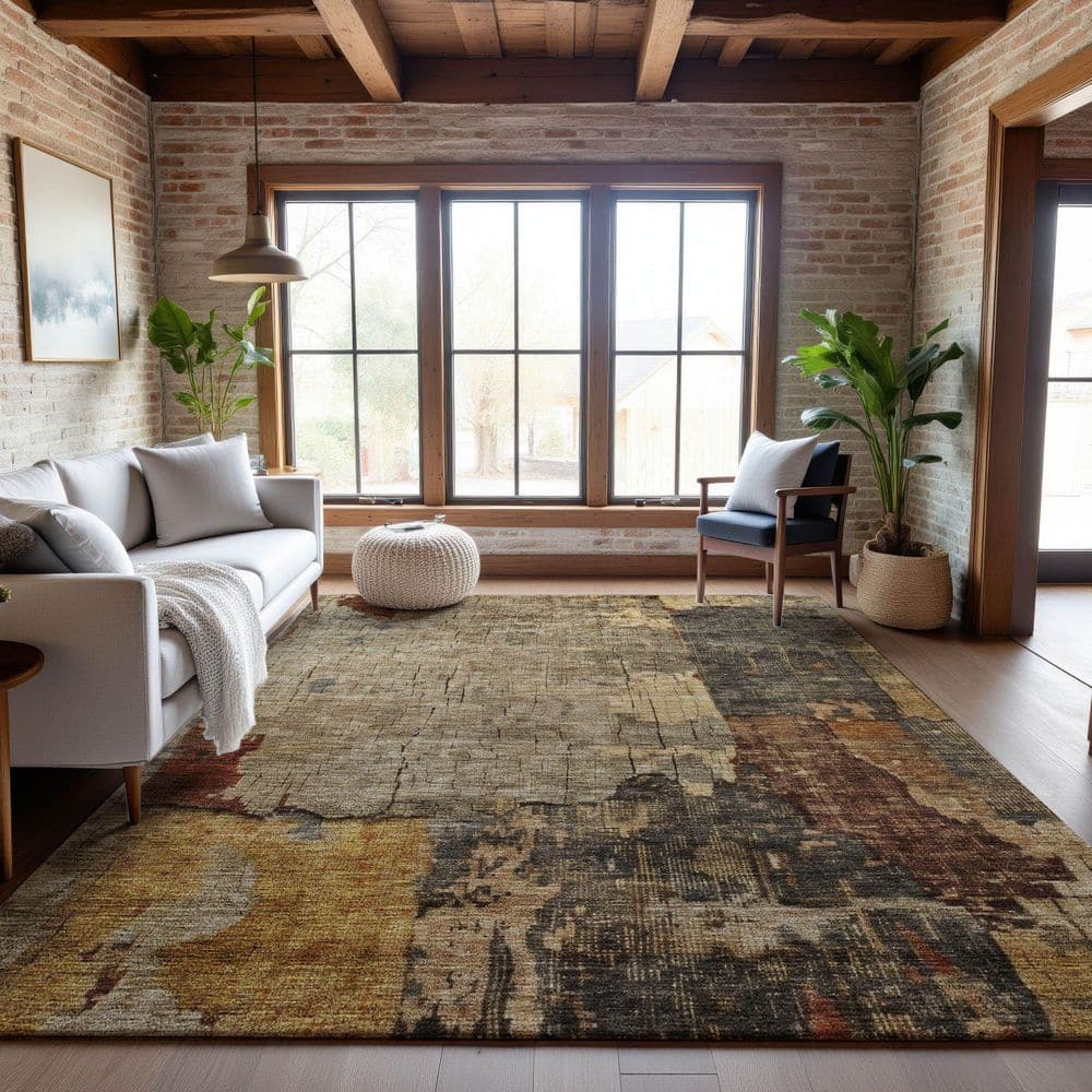 Mayfield Premium Machine Washable Abstract AMF1201 Khaki 3 ft. x 5 ft. Area Rug price history on PriceWatchPro