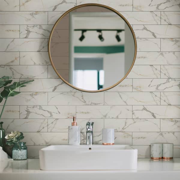 Lockson Mix 4 in. x 16 in. Glossy Ceramic Marble Look Wall Tile (0.43 sq. ft./Each)