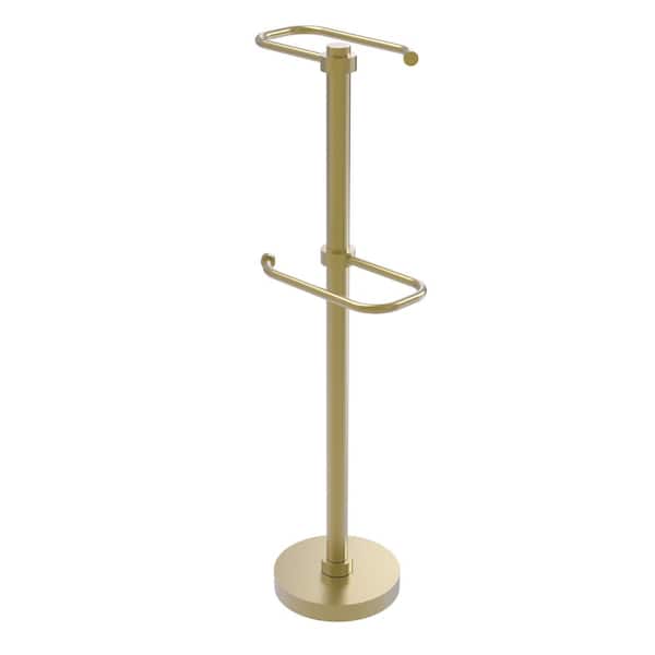 Allied Brass Free Standing 2-Roll Toilet Tissue Stand in Satin Brass