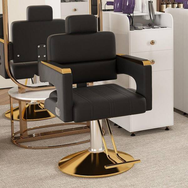 PU Leather Reclining Hydraulic Barber Chair in Black Glod 360