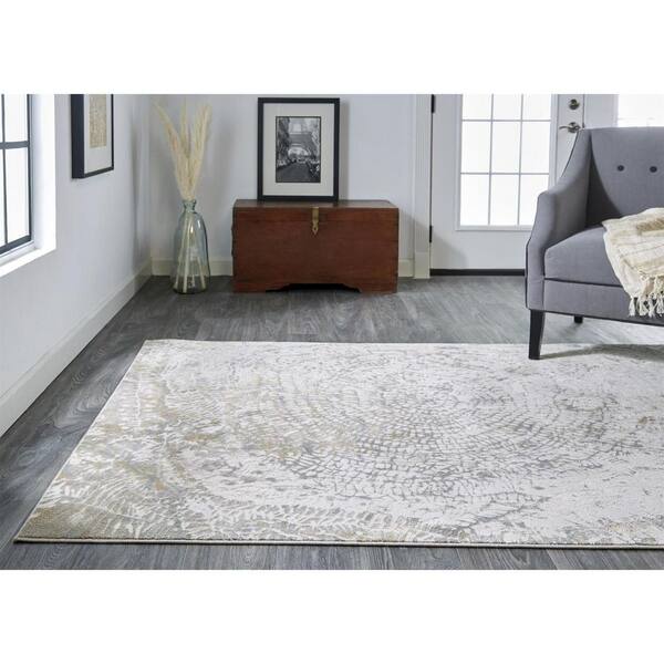Gray, Ivory Abstract 2 ft. x 8 ft. Area Rug