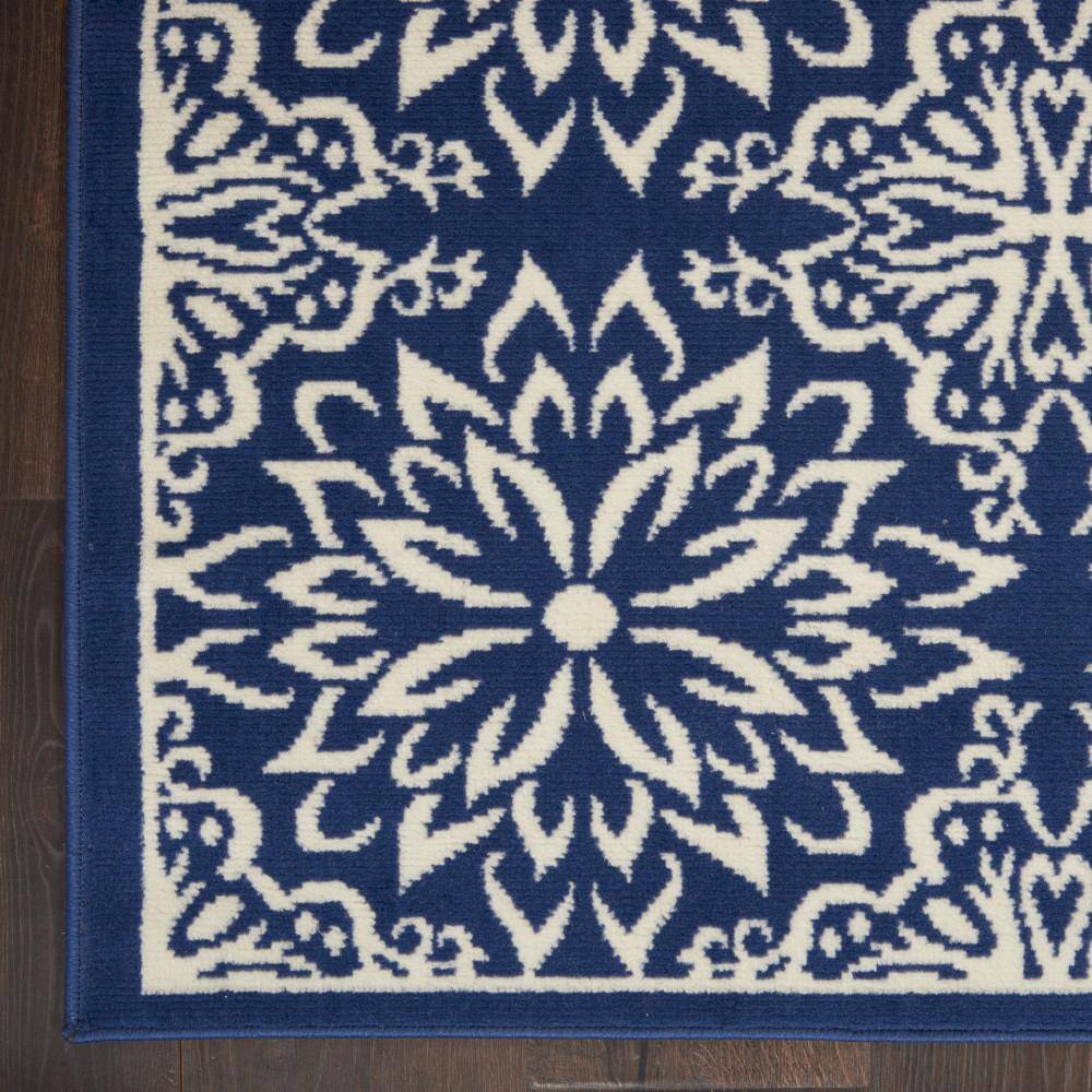 Navy/Ivory Floral Synthetic 4' x 6' Rectangular Rug
