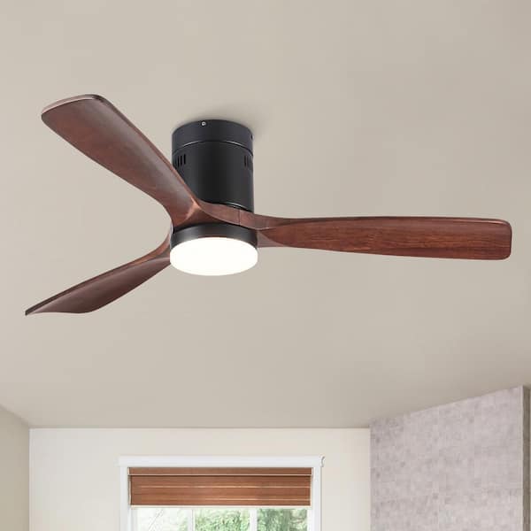 YUHAO 52 in. Indoor Flush Mount Integrated LED Ceiling Fan with 6-Speed DC Remote Control and Dimmable light