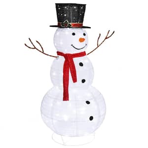 47 in. White Christmas Snowman Decor with Lights