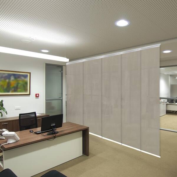 EMOH Soot 58 in.- 110 in. W x 116 in. L Adjustable 5-Panel White Single Rail Panel Track with 23.5 in. Slates