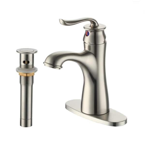 Boyel Living 1.2 GPM Single Handle Single Hole Bathroom Faucet with Deckplate Included and Drain Kit Included in Brushed Nickel