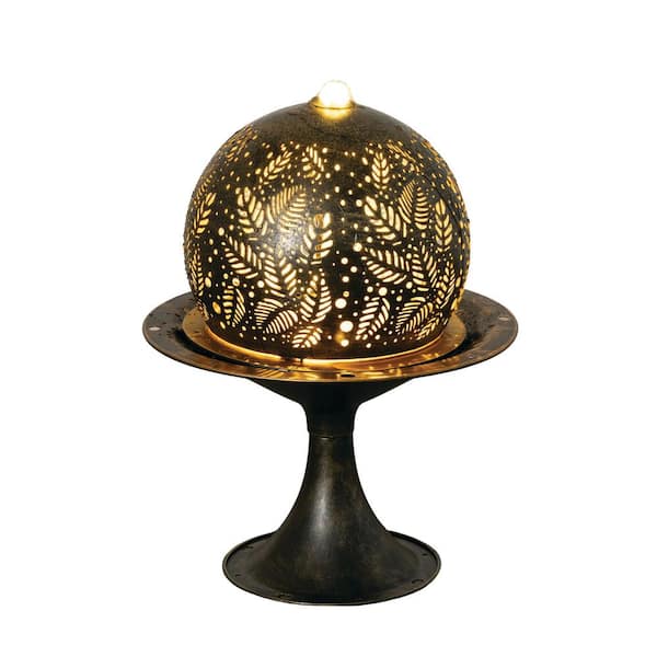 19.75 in. Gray Leaf Pattern Metal Dome LED Electric Spitter Fountain