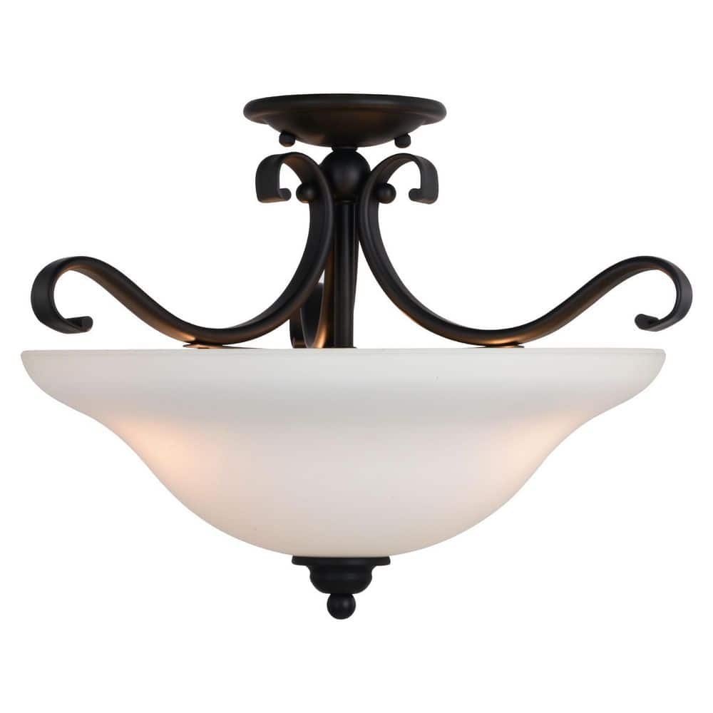 Monrovia 17" Bronze Semi-Flush Mount Ceiling Light with White Glass
