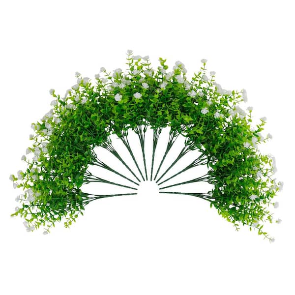13 in. White UV Resistant Artificial Flowering Mini Rose Bush (Indoor/Outdoor) - (Set of 12)
