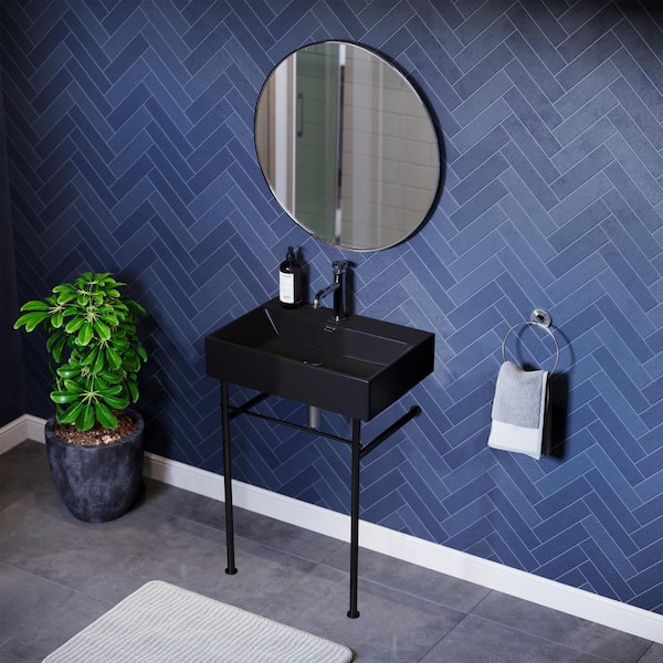Swiss Madison Claire 24 in. Ceramic Matte Black Console Sink Basin Black Legs
