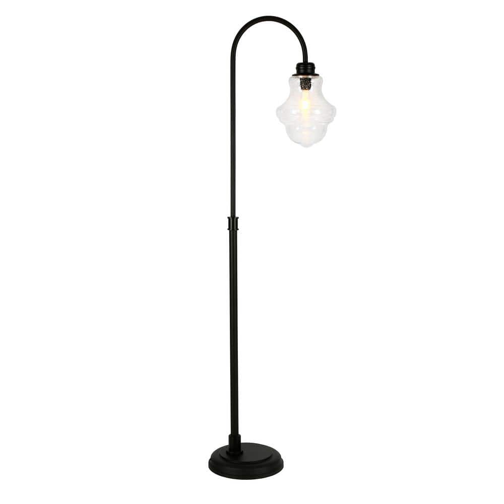 Elegant Blackened Bronze Arc Floor Lamp with Clear Glass Shade