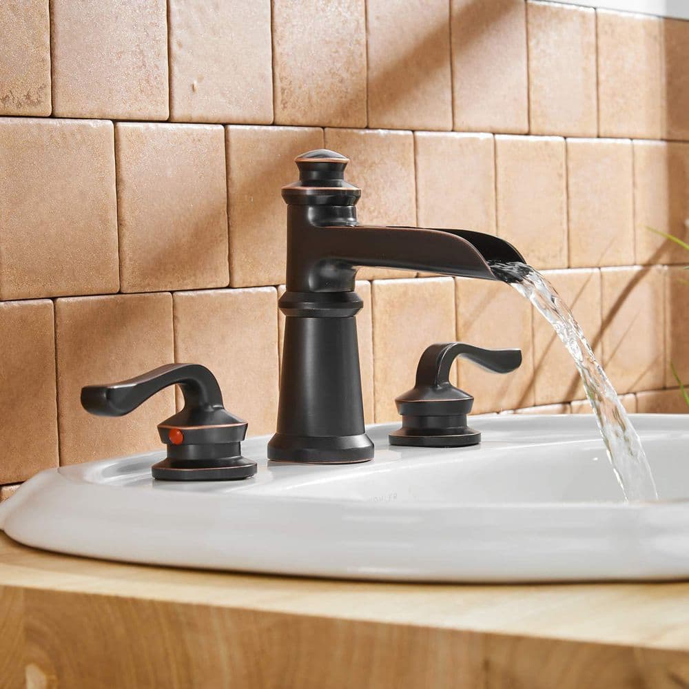 Oil-Rubbed Bronze 8" Waterfall Widespread Bathroom Faucet