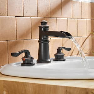 8 in. Waterfall Widespread 2-Handle Bathroom Faucet With Supply Line in Spot Resist Oil Rubbed Bronze