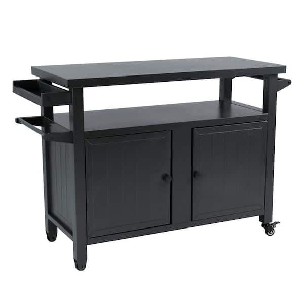 KOZYARD BBQ Grill Storage Cart/Bin Grey Rectangle Metal Table Kitchen Dining Table 51.67 in. X 35.51 in. Patio Home Party Bar