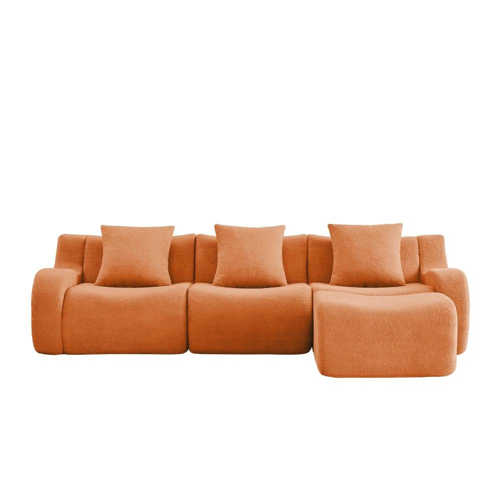 Boneless Sofa 3 Seat Teddy Fabric Curved Armrest 3-piece Anti-Slip Modular Sectional Sofa in Orange price history on PriceWatchPro