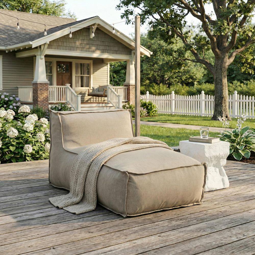 Outdoor Bean Bag Lounge Chair with Beige Cushion
