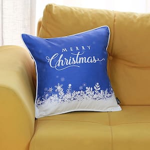 Merry Christmas Decorative Single Throw Pillow 18 in. x 18 in. Blue and White Square for Couch, Bedding