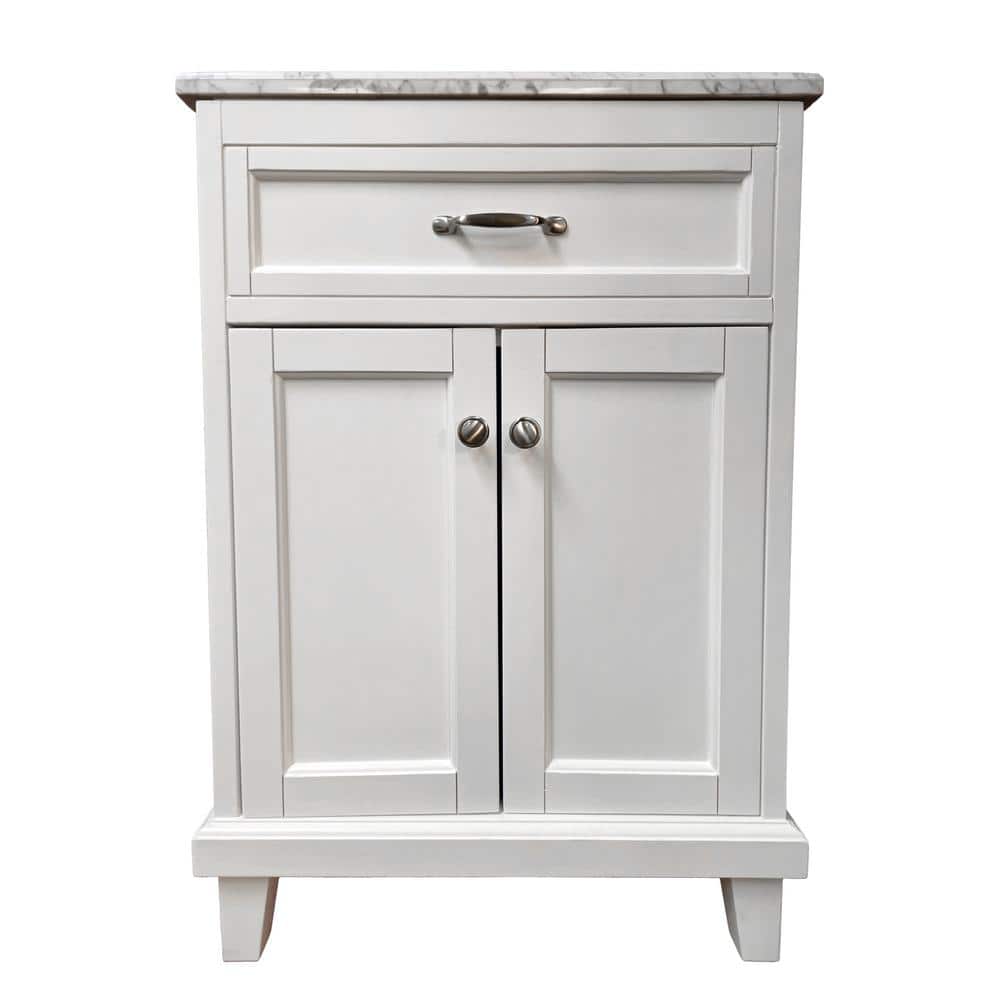 24" White Solid Wood Bathroom Vanity with Carrara Marble Top