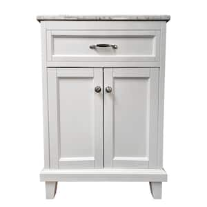 24 In. W x 22.4 In. D x 35 In. H Freestanding Bathroom Vanity in White with Solid Wood and Carrara Marble Top