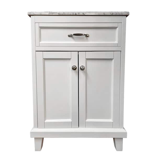 Dreamwerks 24 In. W x 22.4 In. D x 35 In. H Freestanding Bathroom Vanity in White with Solid Wood and Carrara Marble Top