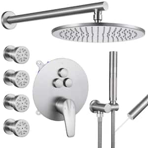 Single Handle 1-Spray 3 Spray Patterns Shower Faucet 1.8 GPM with Pressure Balance, 10 in. Shower Head Brushed Nickel
