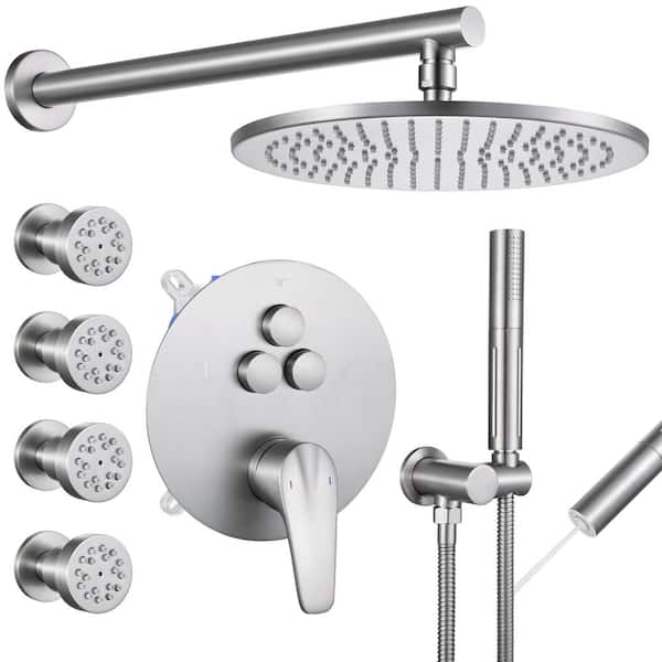 Vanfoxle Single Handle 1-Spray 3 Spray Patterns Shower Faucet 1.8 GPM with Pressure Balance, 10 in. Shower Head Brushed Nickel