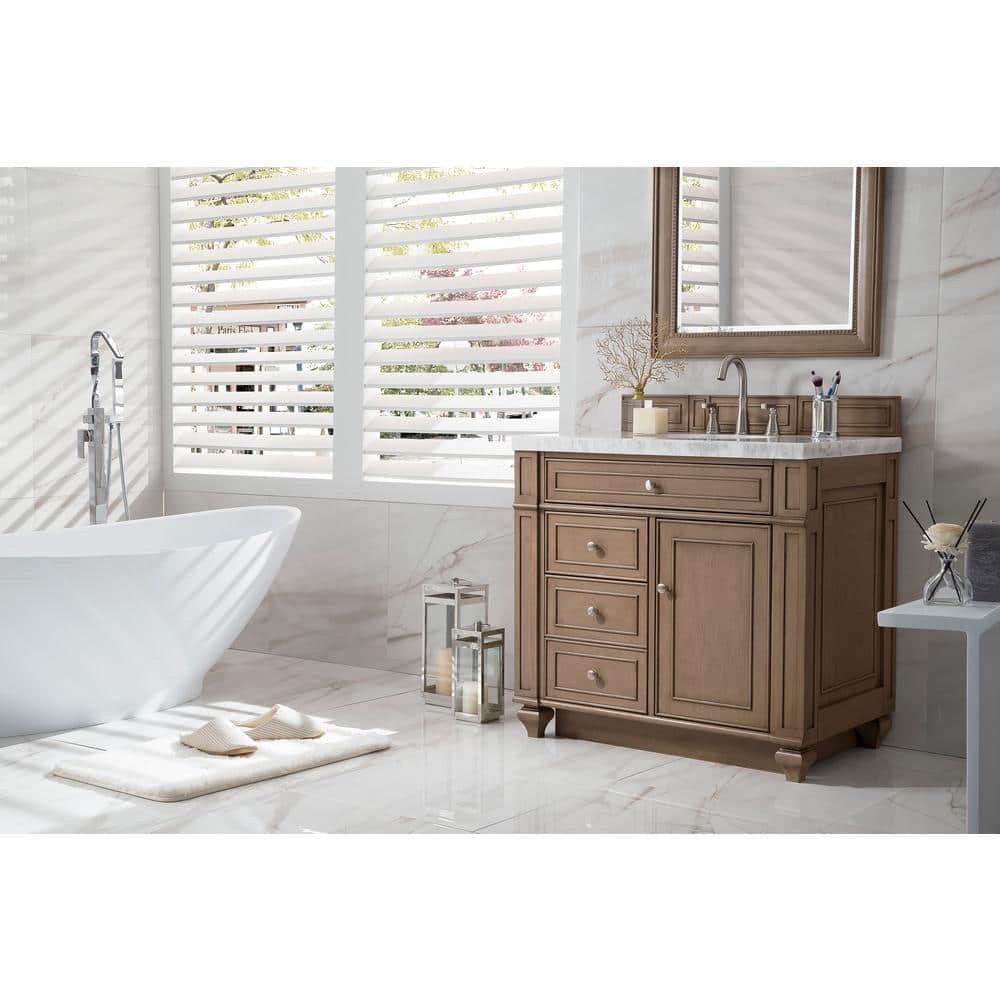 Bristol 36" Whitewashed Walnut Single Vanity Base with Drawers