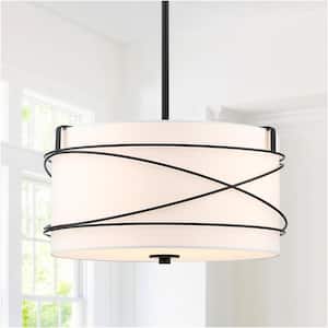 Linea 16 in. 3-Light Drum Pendant Chandelier with Black Canopy