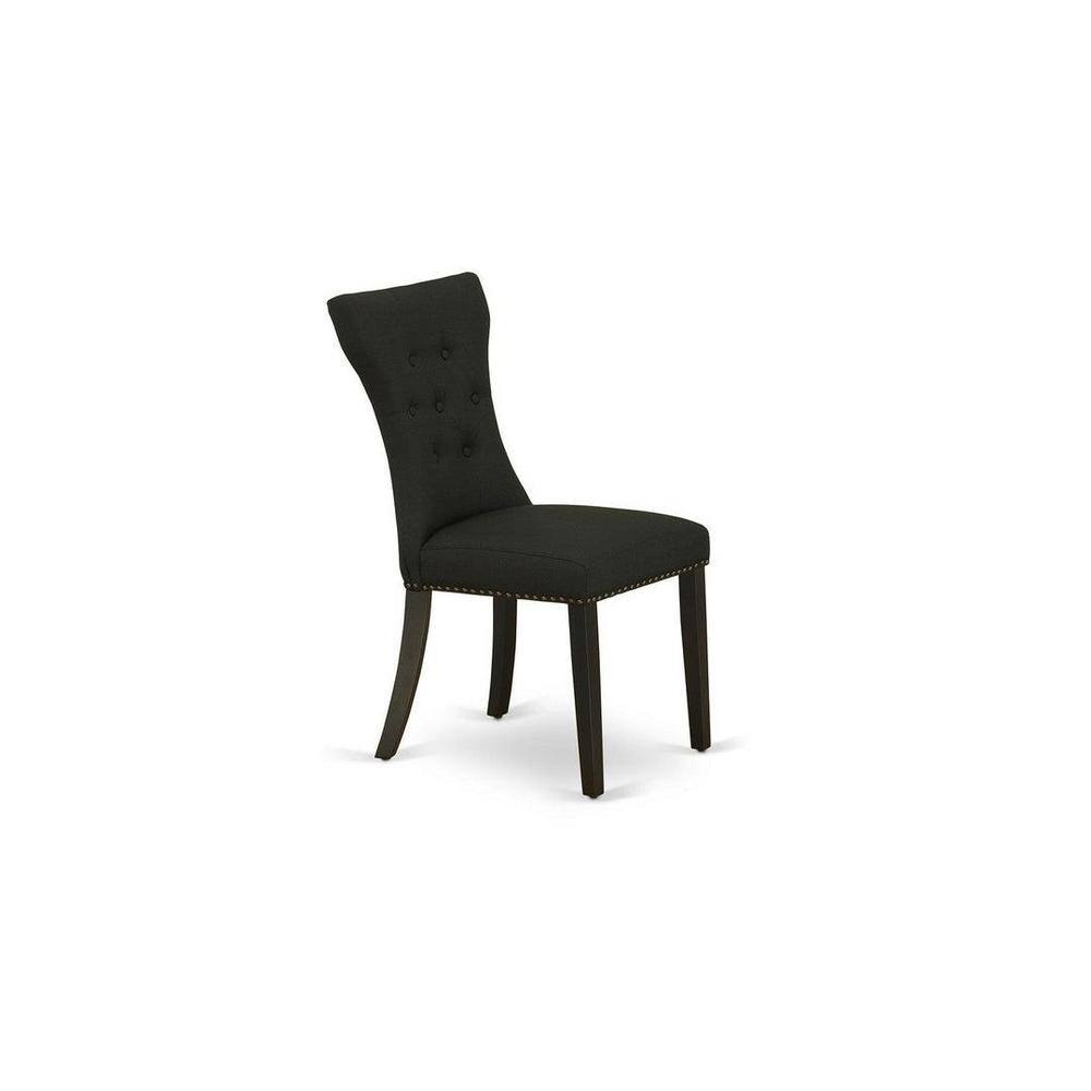Elegant Wire-Brushed Black 5-Piece Round Dining Set with Linen Fabric Chairs