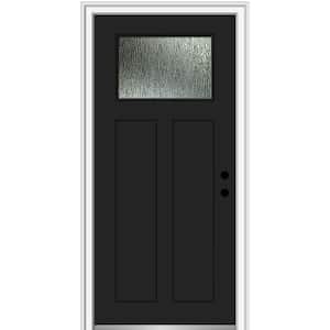 36 in. x 80 in. Left-Hand Inswing Rain Glass Black Fiberglass Prehung Front Door on 4-9/16 in. Frame