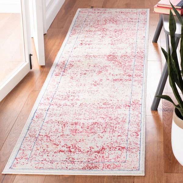 Brentwood Ivory/Red 2 ft. x 8 ft. Distressed Border Medallion Runner Rug