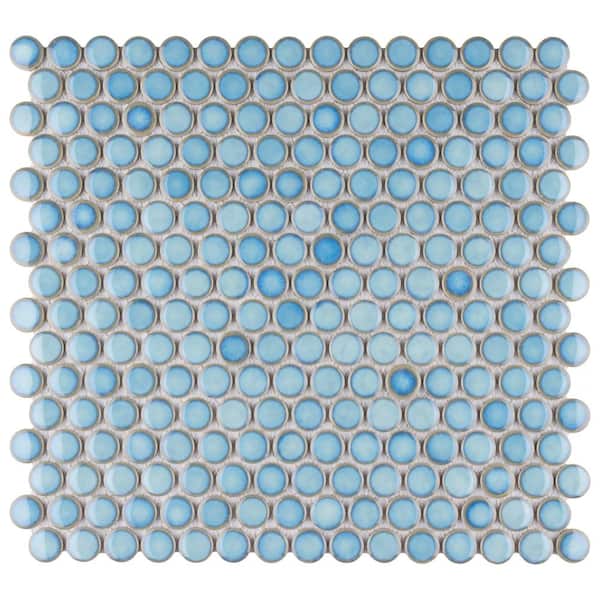 Merola Tile Hudson Penny Round Marine 12 in. x 12-5/8 in. x 5 mm Porcelain Mosaic Tile (10.74 sq. ft. / case) Merola Tile Hudson Penny Round Marine 12 in. x 12-5/8 in. x 5 mm Porcelain Mosaic Tile (10.74 sq. ft. / case)