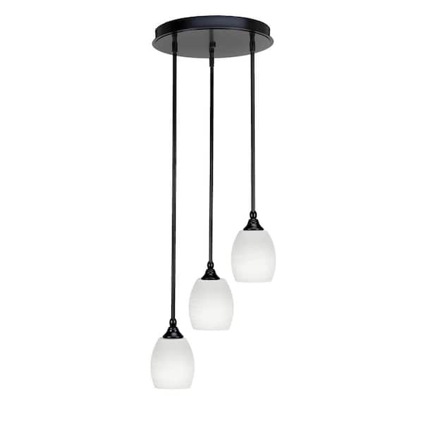 Unbranded Villa 60-Watt in. 3 Light Matte Black Stem Pendant Light with 5 in. White Linen Glass Shade, No bulbs included