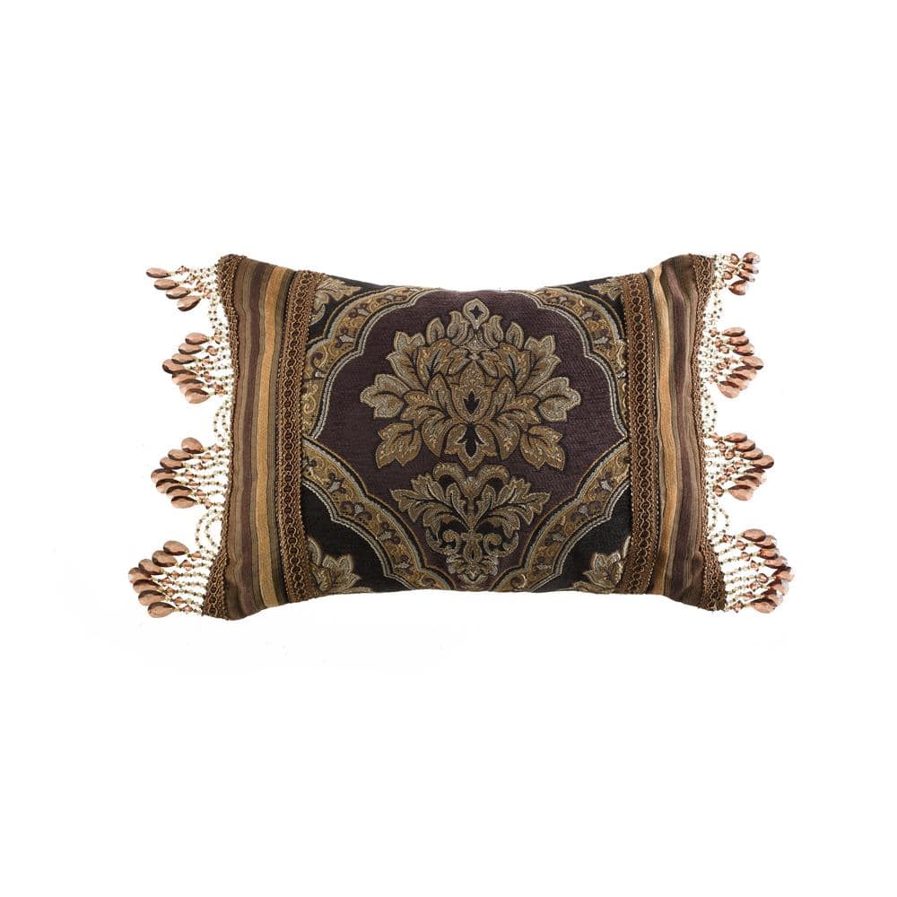 Reilly Black and Gold Chenille Damask Boudoir Pillow