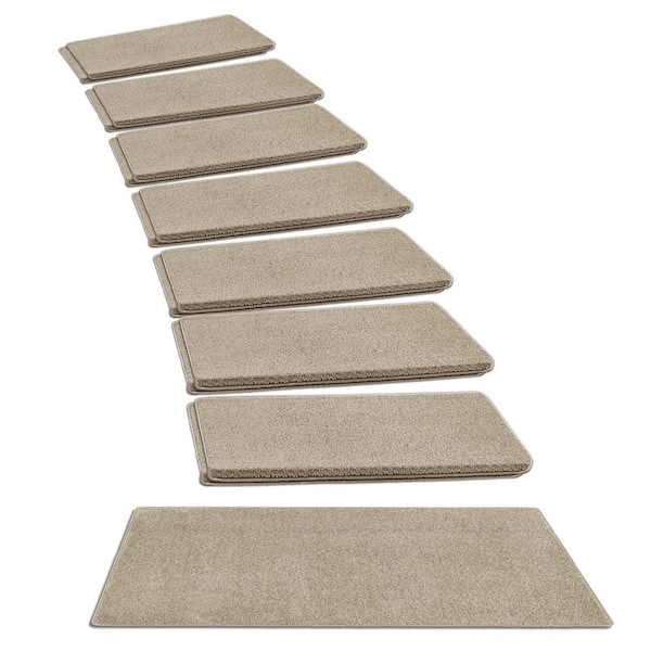 PURE ERA Cream Gray 9.5 in. x 30 in. x 1.2 in. Bullnose Polypropylene Non-slip Carpet Stair Tread Cover Landing Mat (Set of 15)