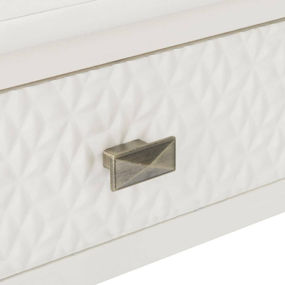 Halton Distressed White Wood Accent Table with Textured Drawer