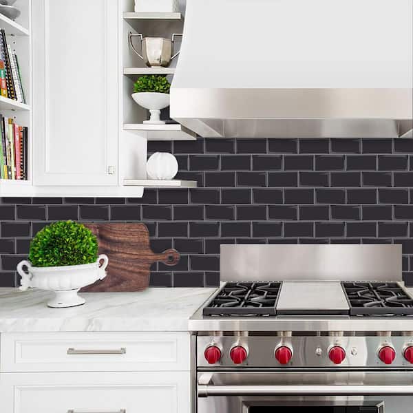 Black Subway 10.00 in. x 12.60 in. Vinyl Peel and Stick Backsplash Tile (3.5 sq. ft./pack)