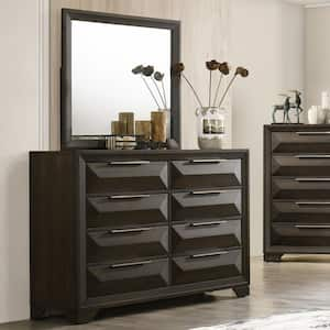 Pinnete Espresso 8-Drawer 58.5 in. Dresser with Mirror