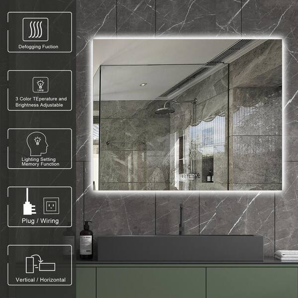 HOMLUX 32 in. W x 32 in. H Round Frameless LED Light with 3-Color and  Anti-Fog Wall Mounted Bathroom Vanity Mirror 96FB004795 - The Home Depot