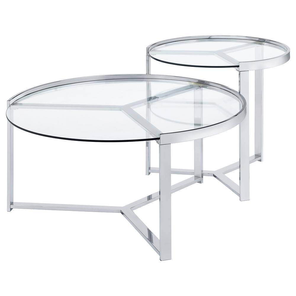 Delia Round Chrome and Glass Nesting Coffee Table Set