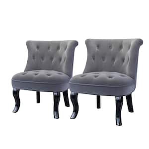 Jane Modern Grey Velvet Tufted Accent Armless Side Chair (Set of 2)