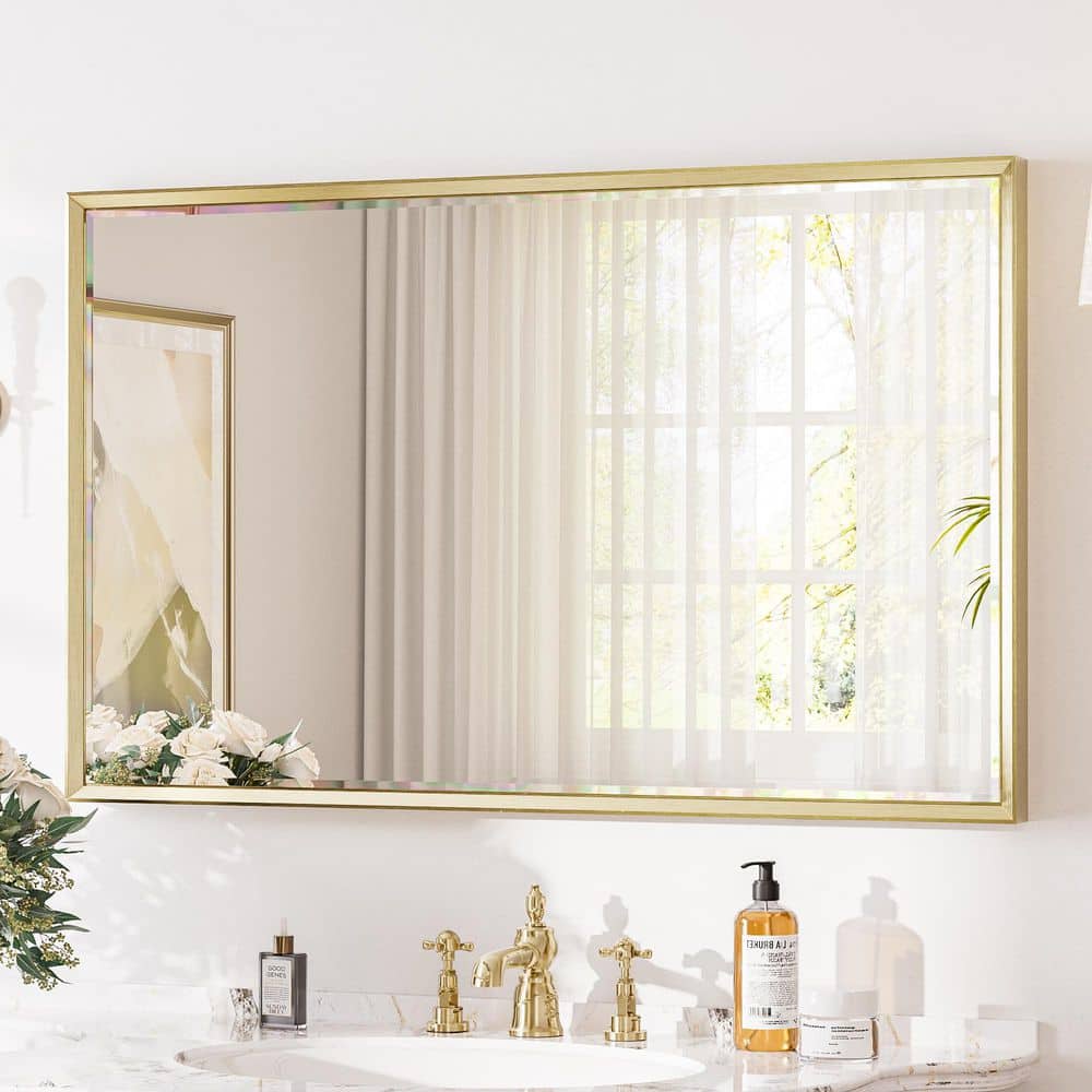 48 in. W x 30 in. H Modern Double Beveled Aluminum Frame Rectangular Wall Mirror, Brushed Gold price history on PriceWatchPro