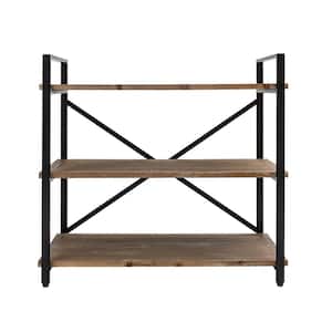 12.6 in. Brown Wood 3 Shelf Shelving Unit Bookcase