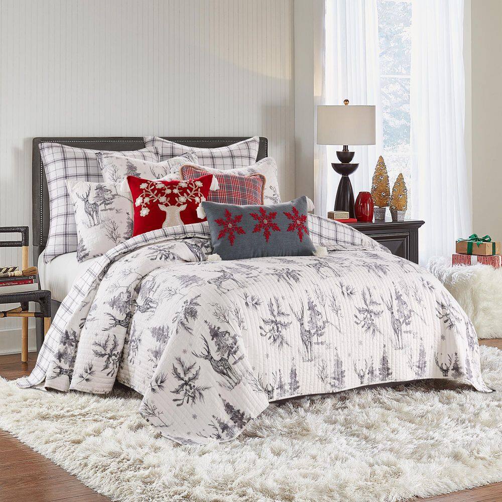 Gray and White Twin/Twin XL Reversible Microfiber Quilt