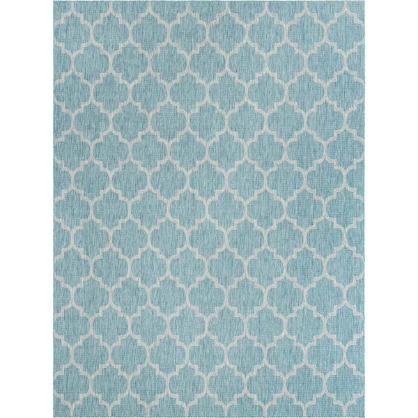 Unique Loom Outdoor Trellis Aquamarine 10 ft. x 13 ft. 1 in. Area Rug