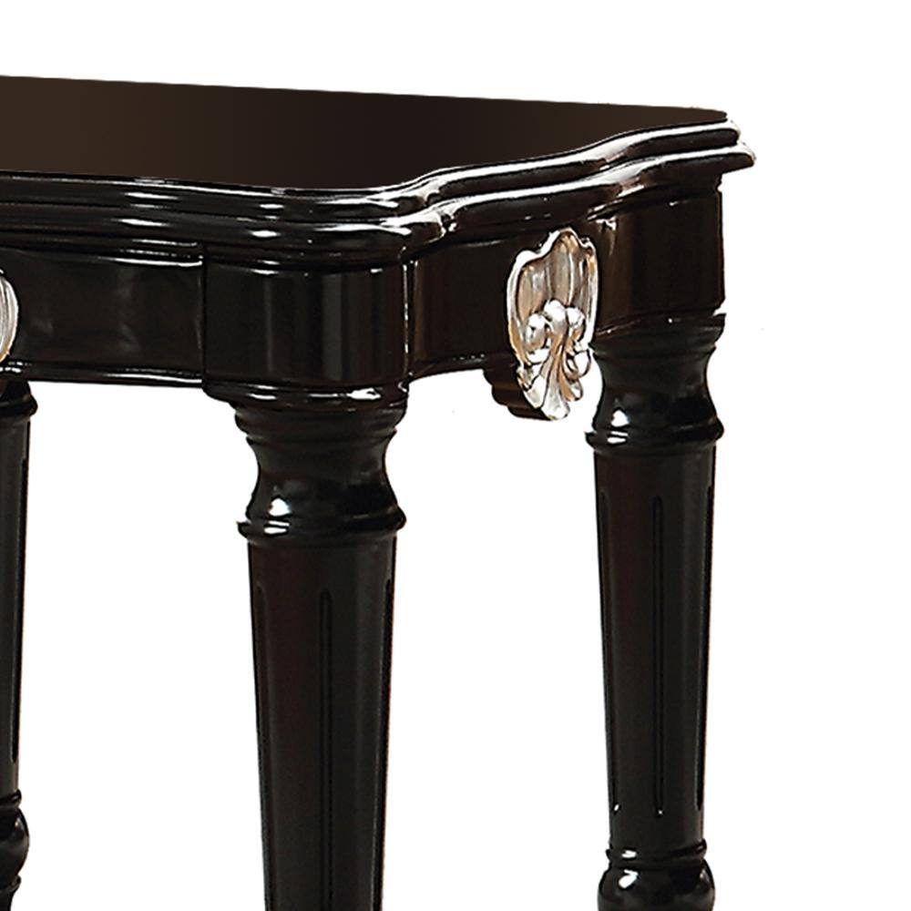 Black Carved Motif Square Wood End Table