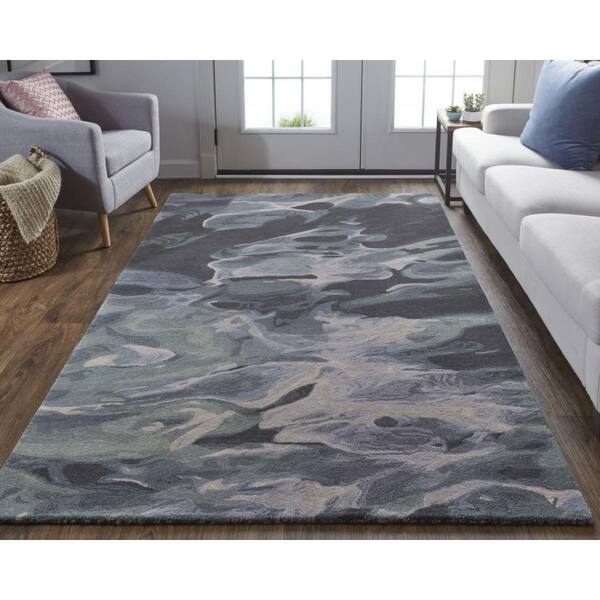 2 ft. x 8 ft. Blue, Black Abstract Area Rug