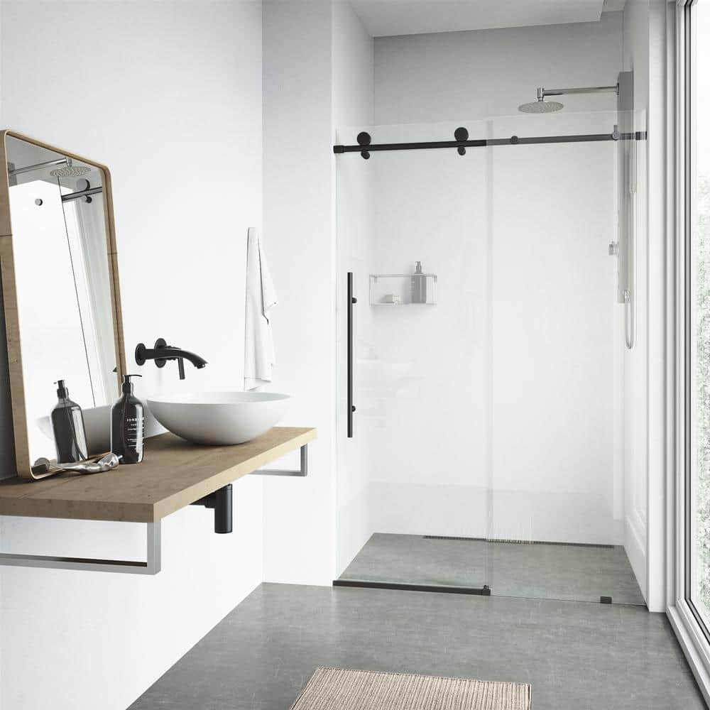 Elan E-Class Matte Black Frameless Sliding Shower Door 52-56" W x 76" H