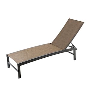 1-Piece Metal Adjustable Outdoor Chaise Lounge in Gray Brown